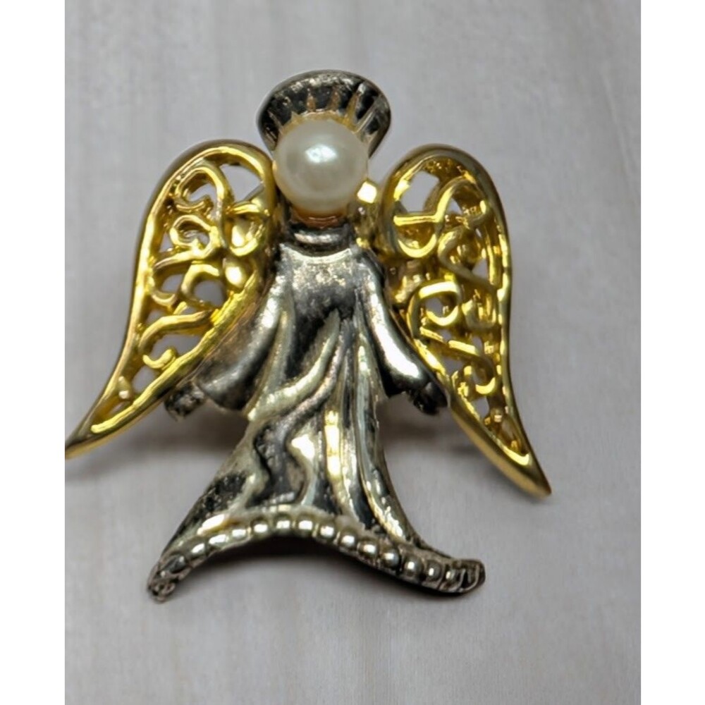 Vintage Camco Guardian Angel Pin Brooch Silver & Gold Tone Mixed Religious